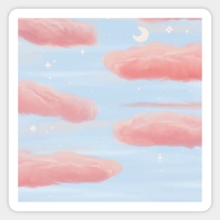 Aesthetic Pink fluffy clouds with stars Sticker